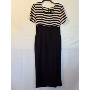 Positive Influence Black White Striped Sheath Midi Dress Square Neck Size 10